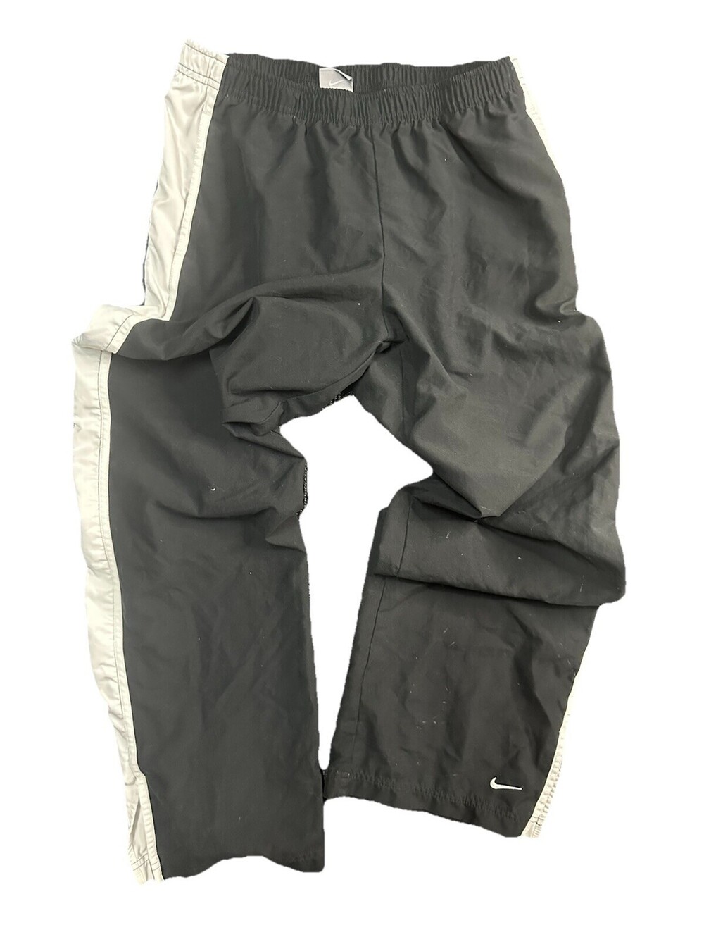 Y2K Nike Track Pants Medium Black White Side Stripe Swoosh Vintage Athletic Pant